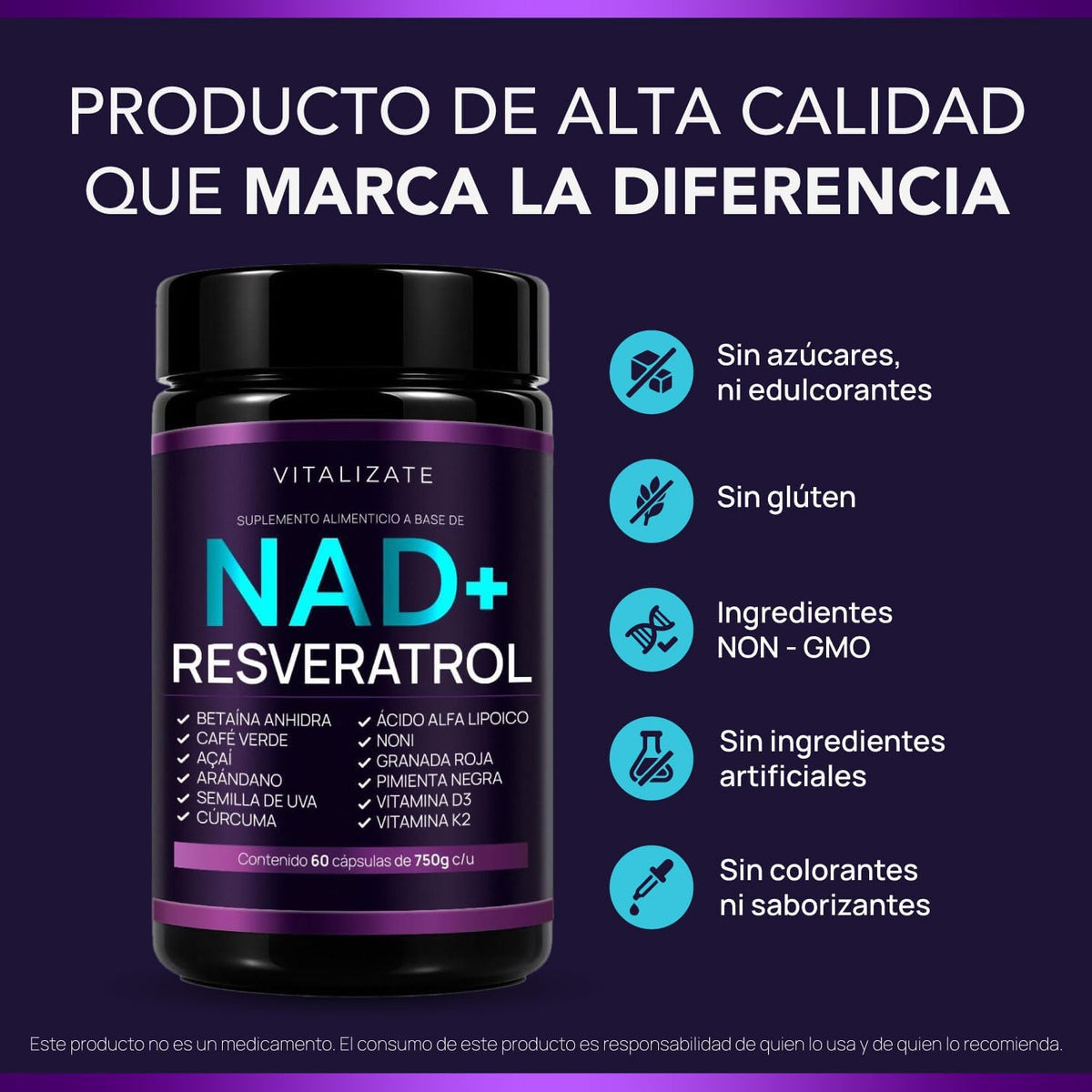 NAD+ Resveratrol Original con 14+ Ingredientes