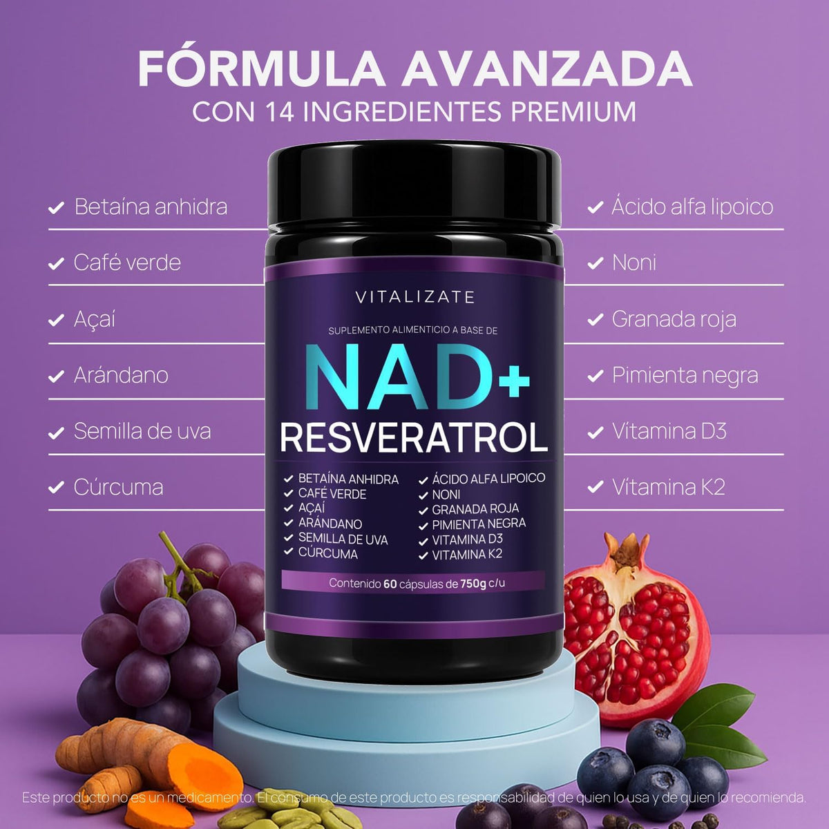 NAD+ Resveratrol Original con 14+ Ingredientes