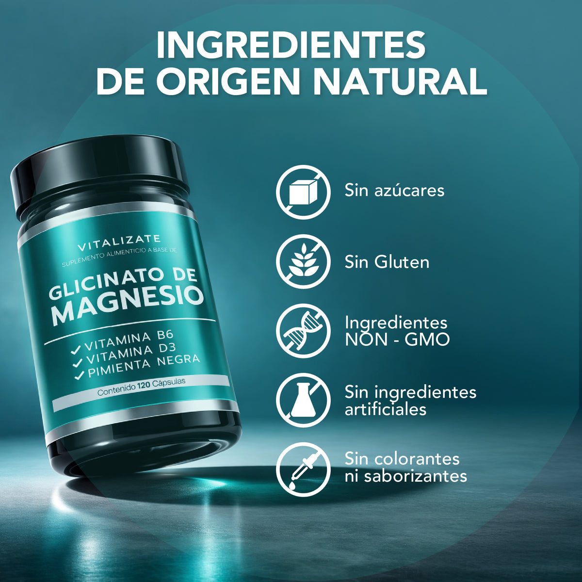 Glicinato de Magnesio 2700 mg con B6, D3 y Pimienta Negra