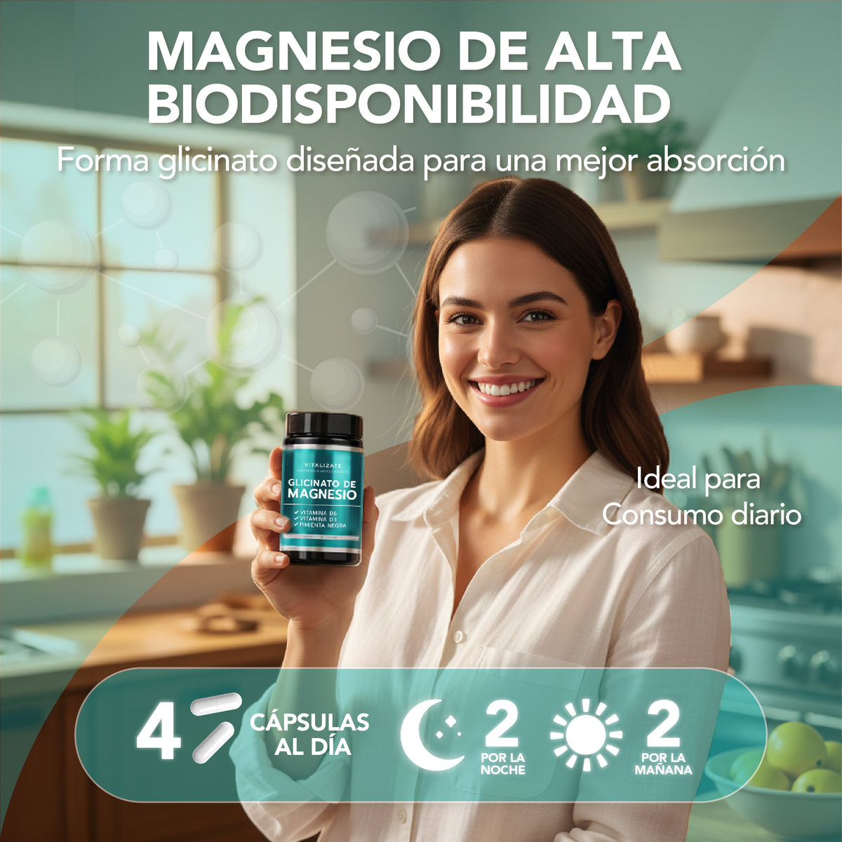 Glicinato de Magnesio 2700 mg con B6, D3 y Pimienta Negra