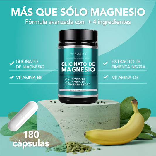 Glicinato de Magnesio 2700 mg con B6, D3 y Pimienta Negra