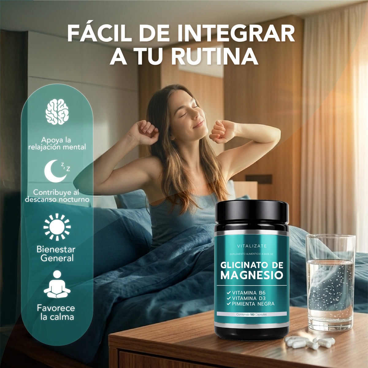 Glicinato de Magnesio 2700 mg con B6, D3 y Pimienta Negra