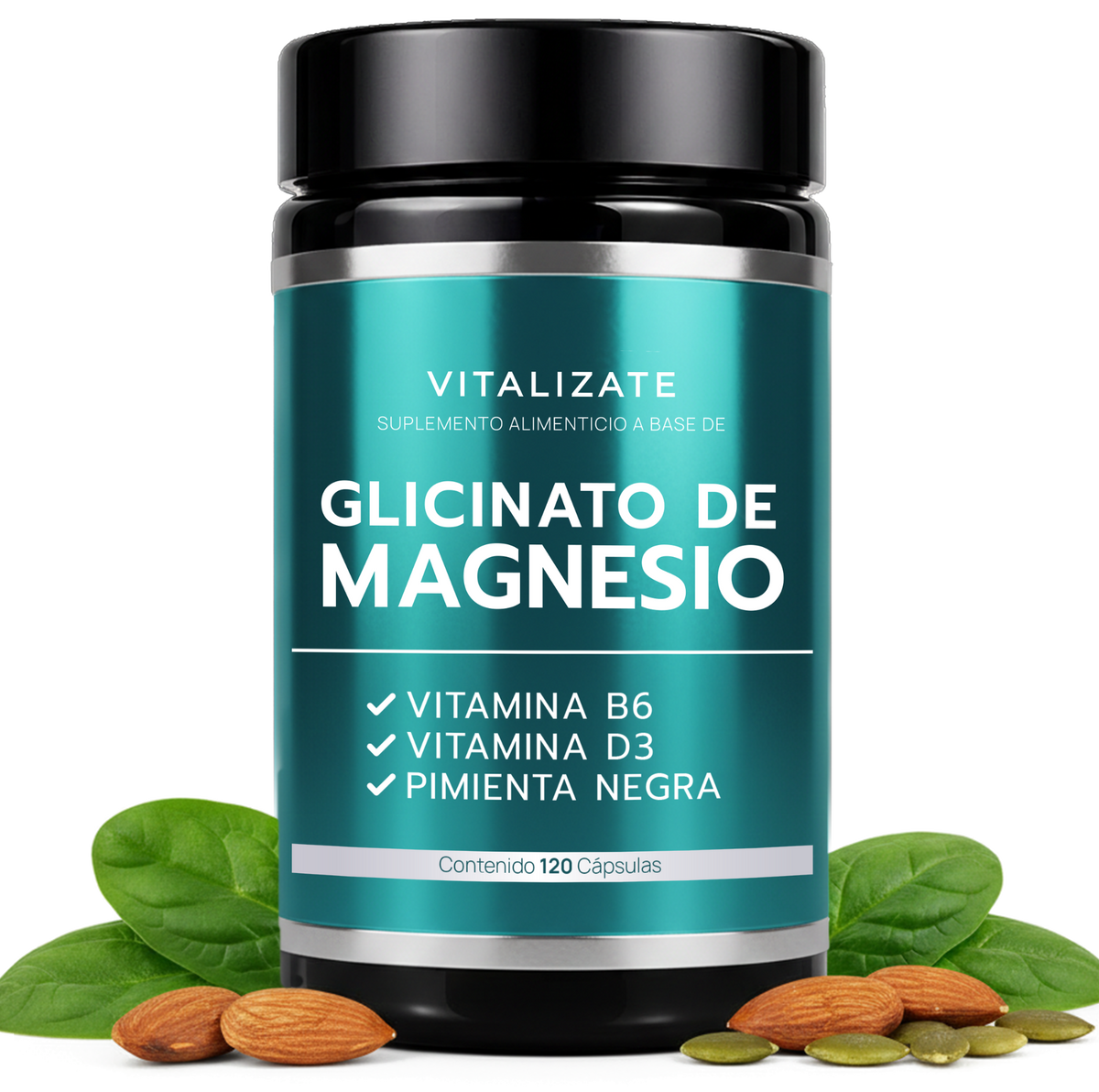 Glicinato de Magnesio 2700 mg con B6, D3 y Pimienta Negra