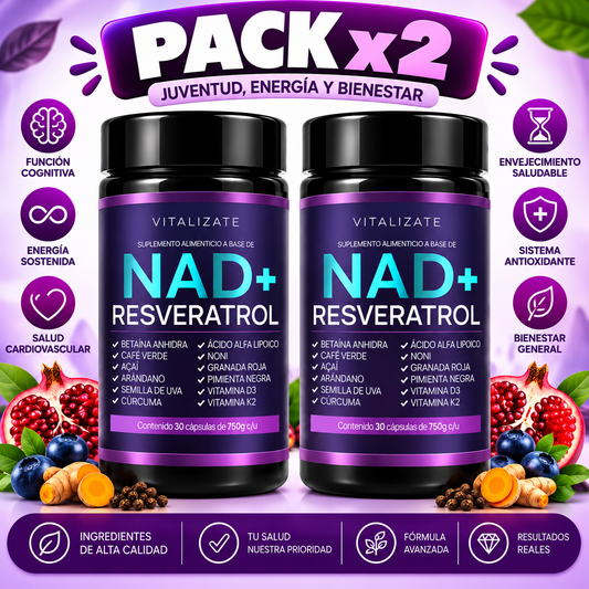NAD+ Resveratrol | Pack de 2 frascos de 30 cápsulas